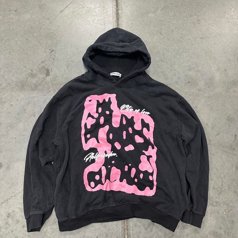 Aelfric Eden black hoodie w Abstract Pink graphic Size Large